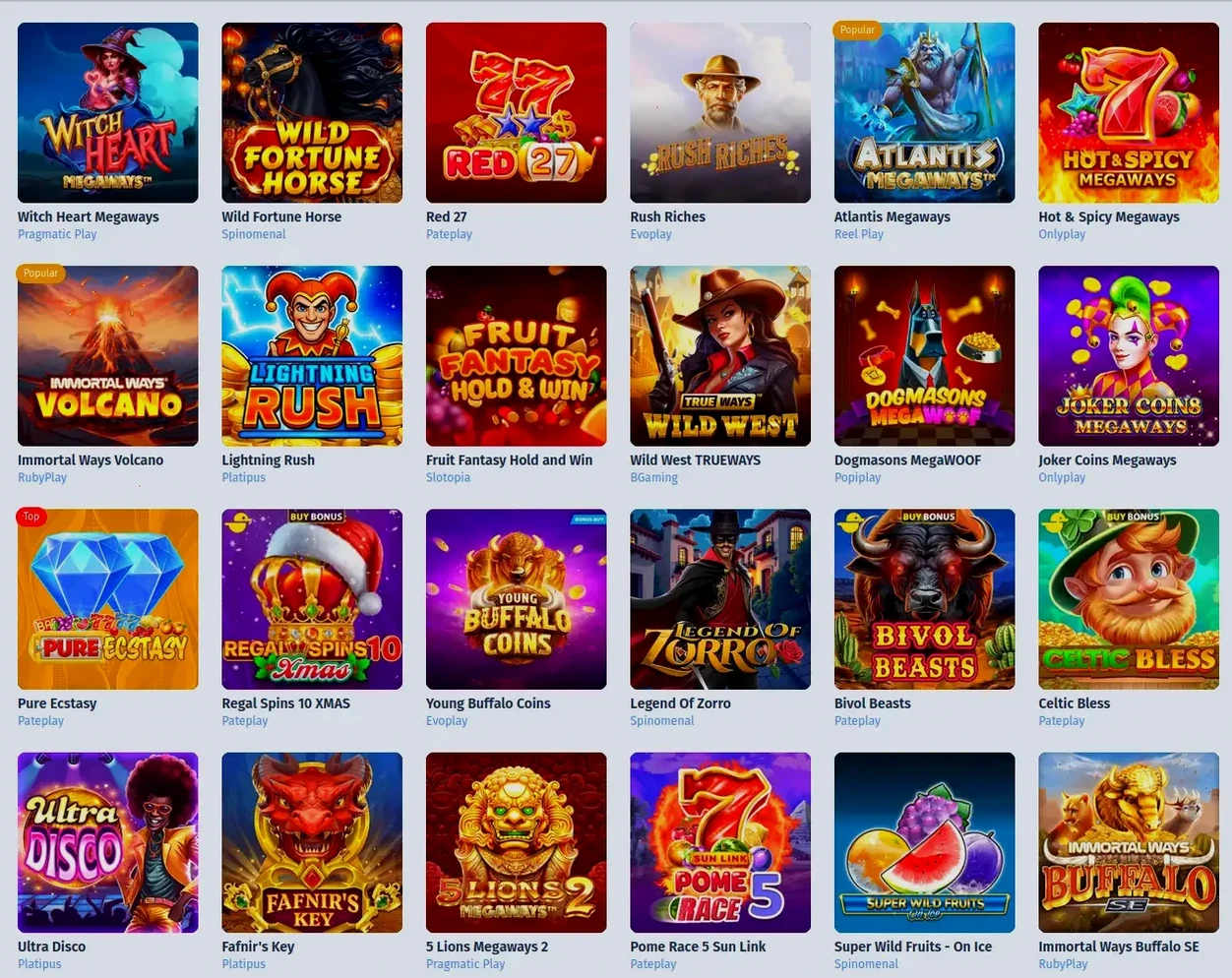 Stonevegas Spieleauswahl